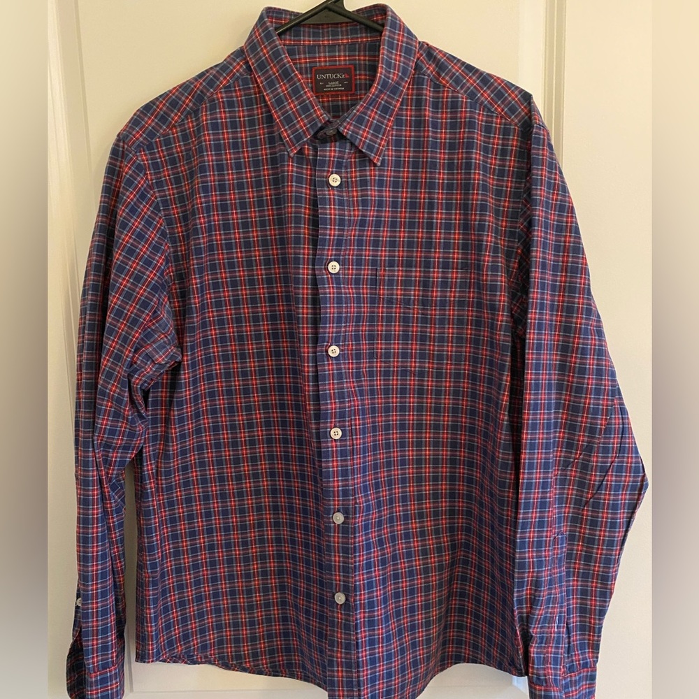 UNTUCKit Red & Blue Check Button Down
